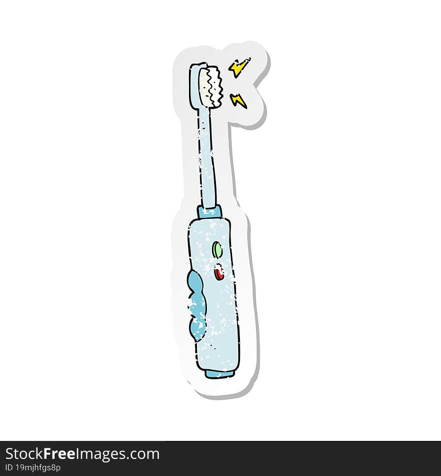 retro distressed sticker of a cartoon buzzing electric toothbrush