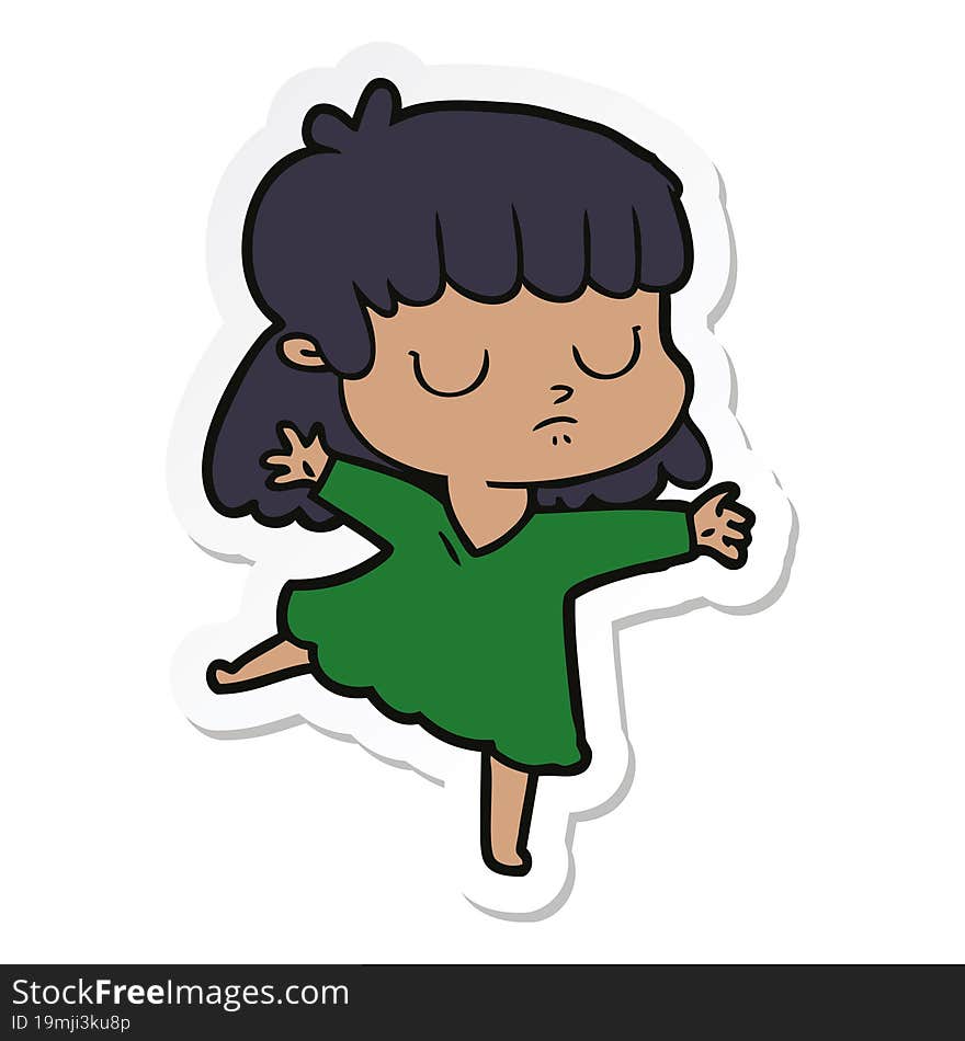 sticker of a cartoon indifferent woman dancing