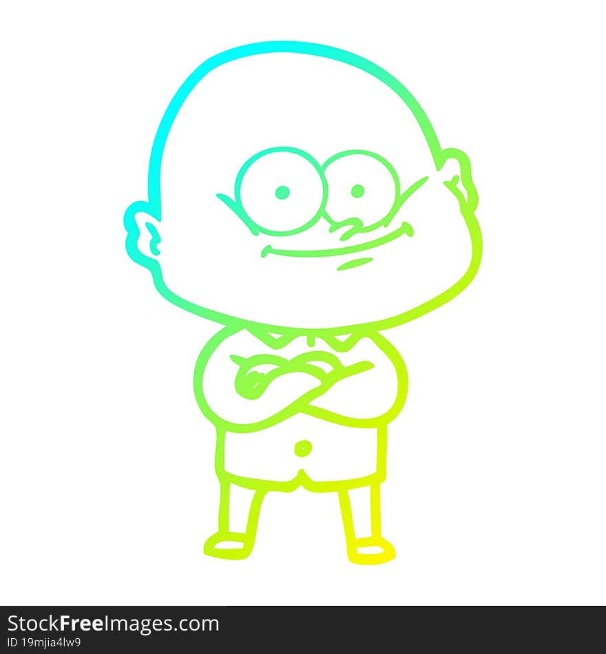 Cold Gradient Line Drawing Cartoon Bald Man Staring