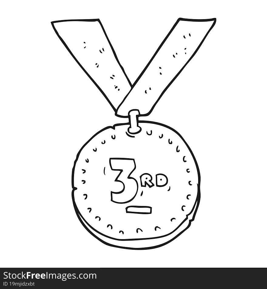 freehand drawn black and white cartoon sports medal