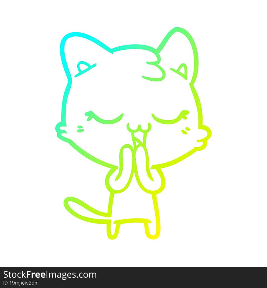 cold gradient line drawing of a happy cartoon cat