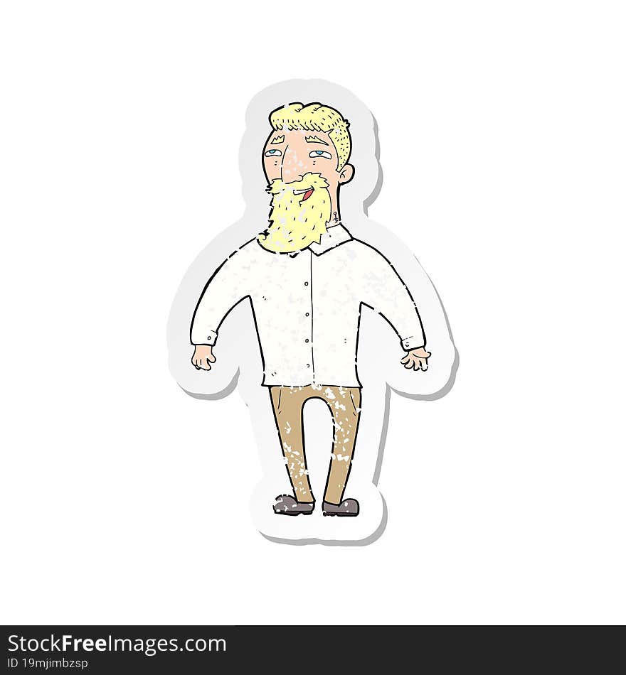 retro distressed sticker of a cartoon happy man with beard