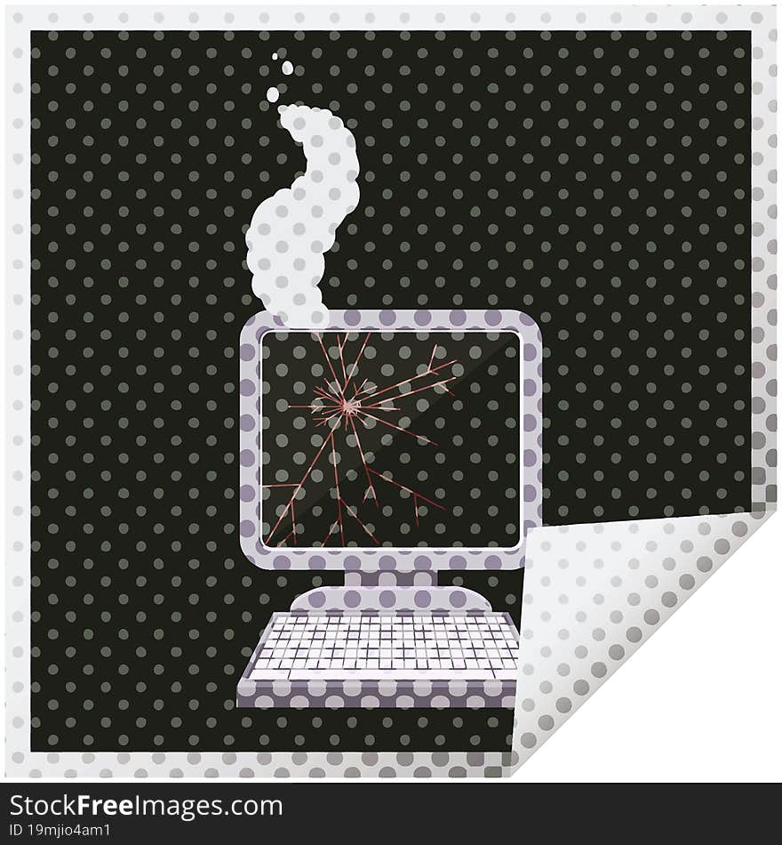 broken computer graphic vector illustration square sticker. broken computer graphic vector illustration square sticker