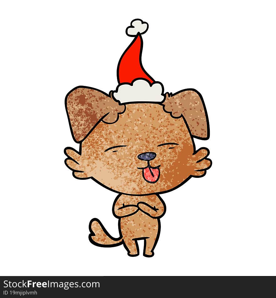 Textured Cartoon Of A Dog Sticking Out Tongue Wearing Santa Hat