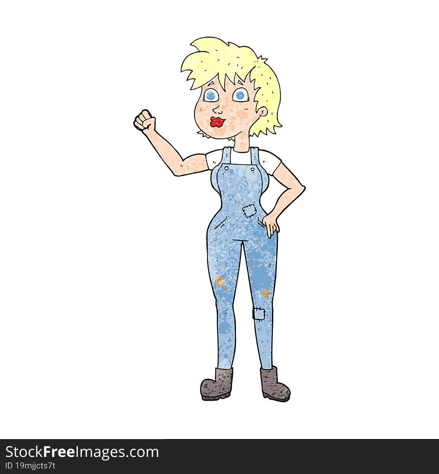 freehand textured cartoon confident farmer woman