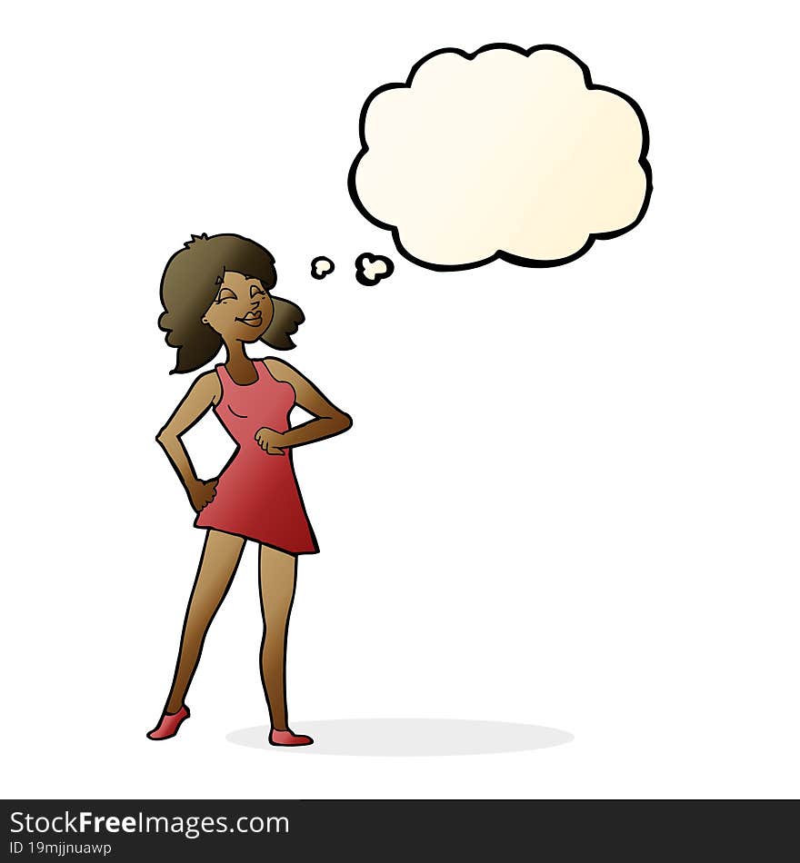 cartoon proud woman with thought bubble