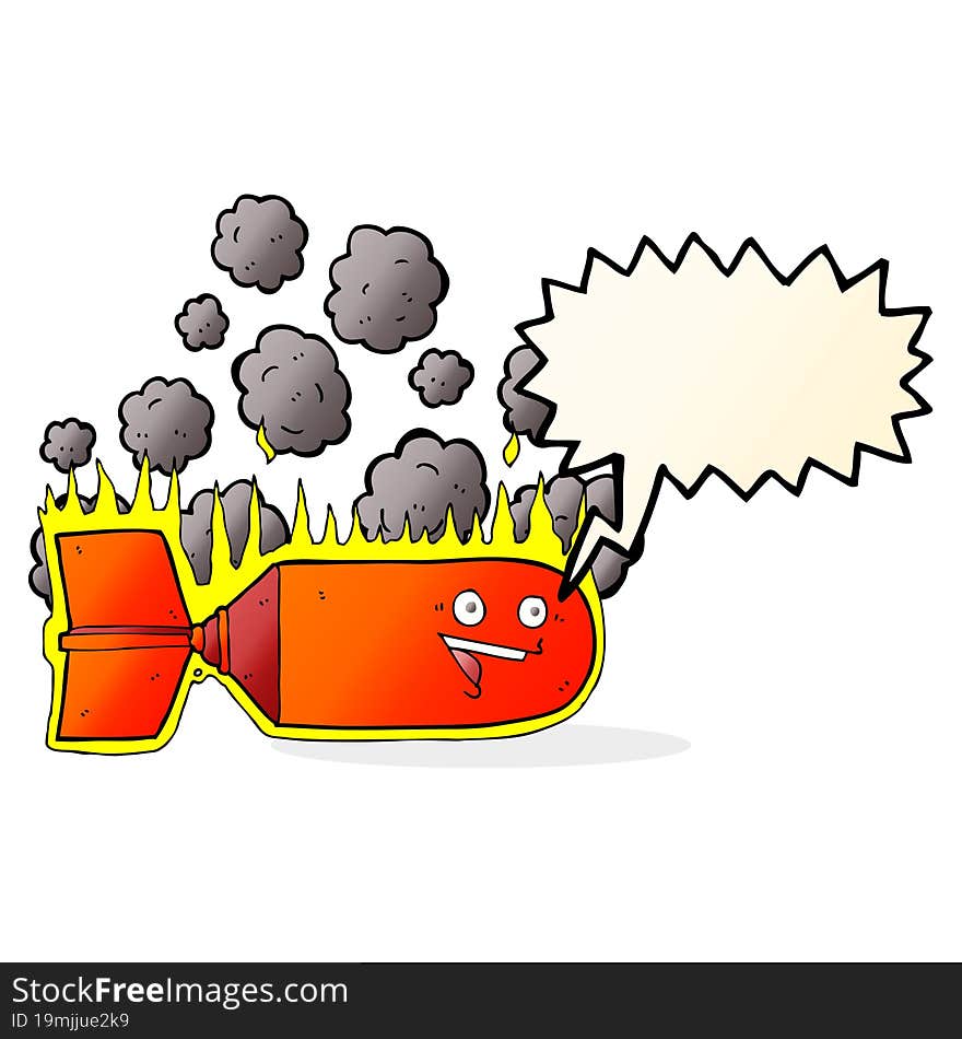 cartoon falling bomb with speech bubble