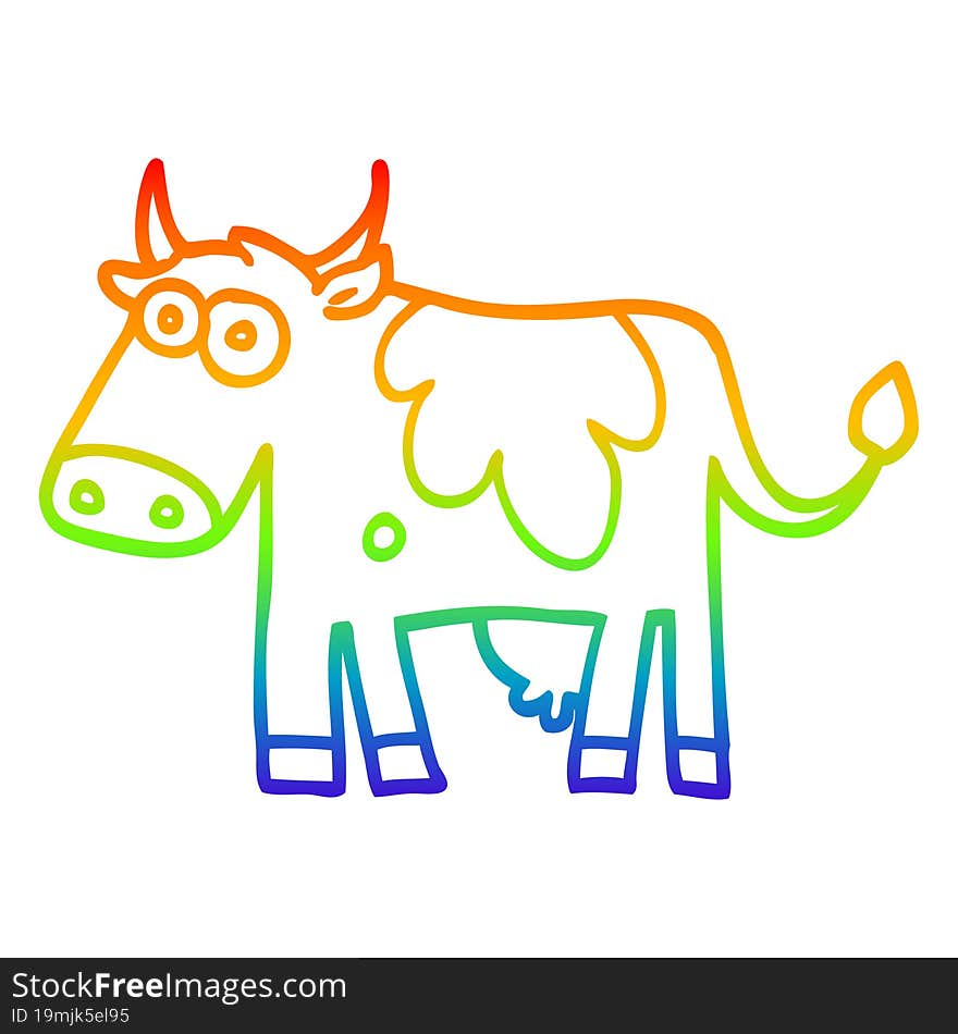 rainbow gradient line drawing cartoon farm cow