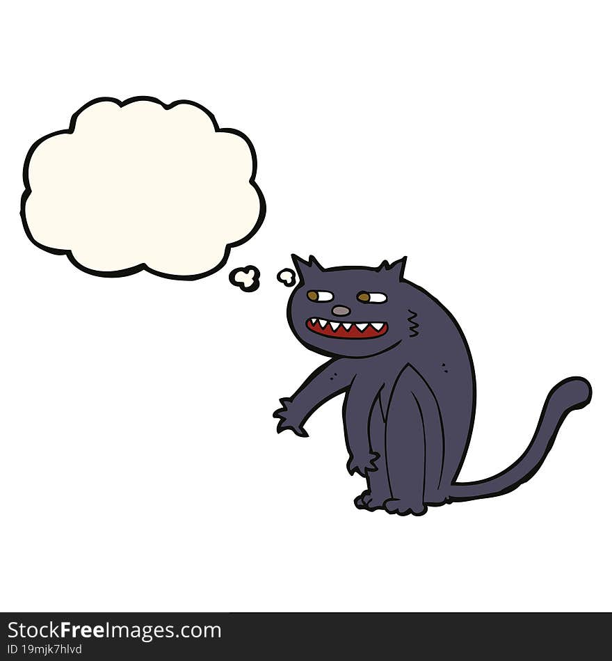 cartoon black cat with thought bubble