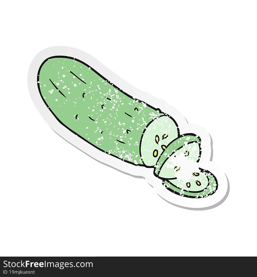 retro distressed sticker of a cartoon sliced cucumber