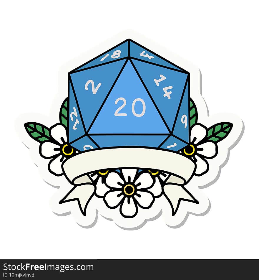 Natural 20 Critical Hit D20 Dice Roll Sticker