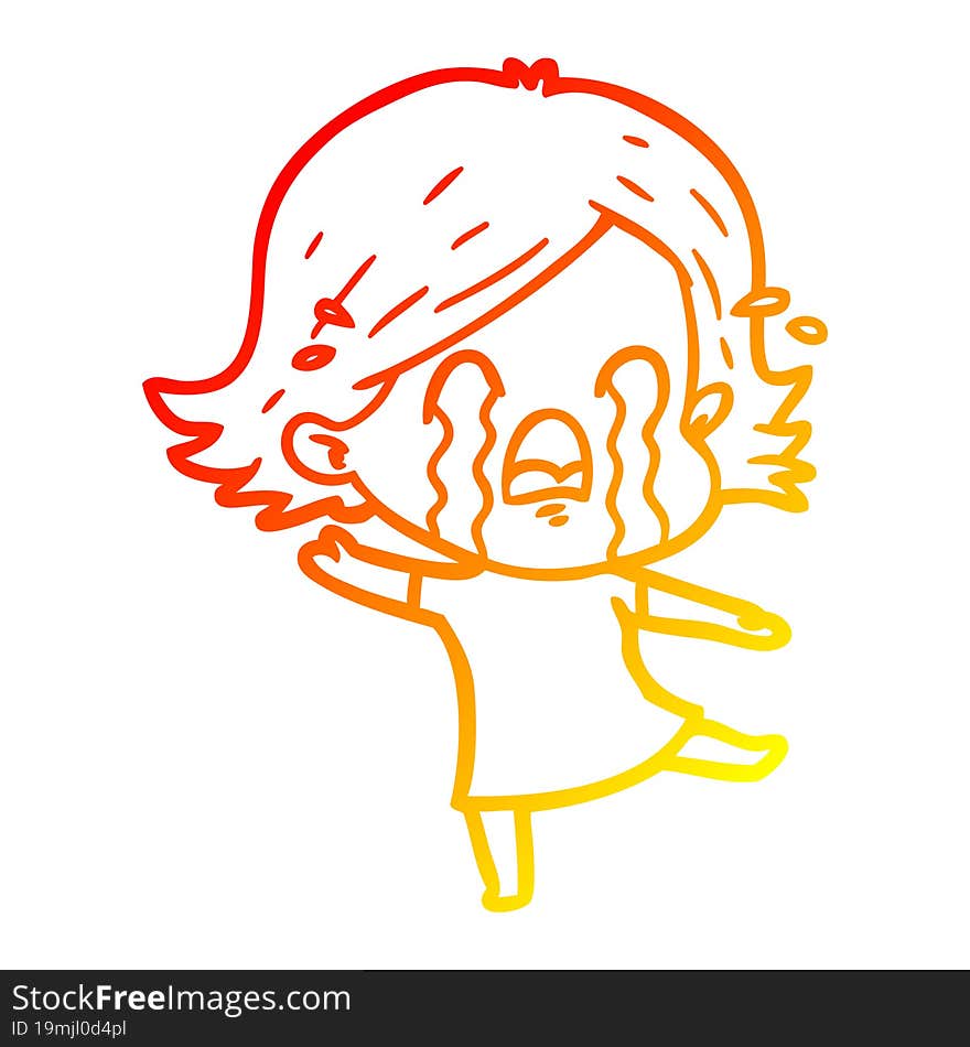 warm gradient line drawing of a cartoon woman crying