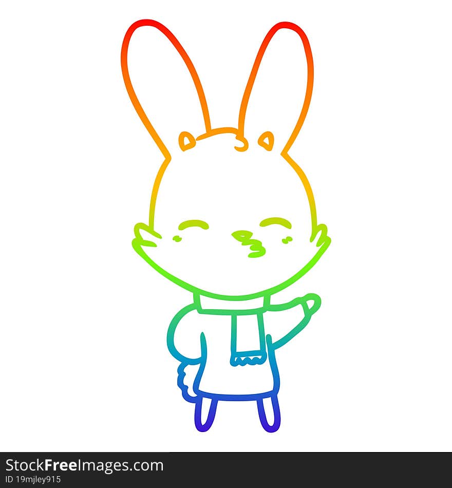 rainbow gradient line drawing of a curious bunny cartoon