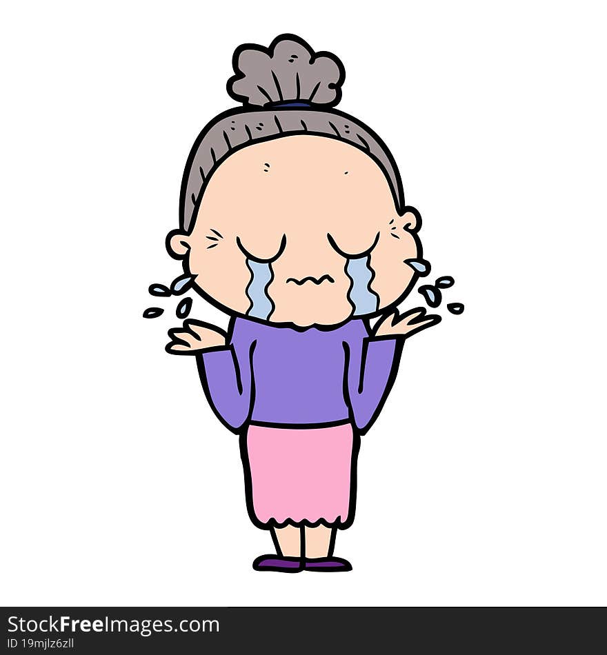 cartoon crying old lady. cartoon crying old lady