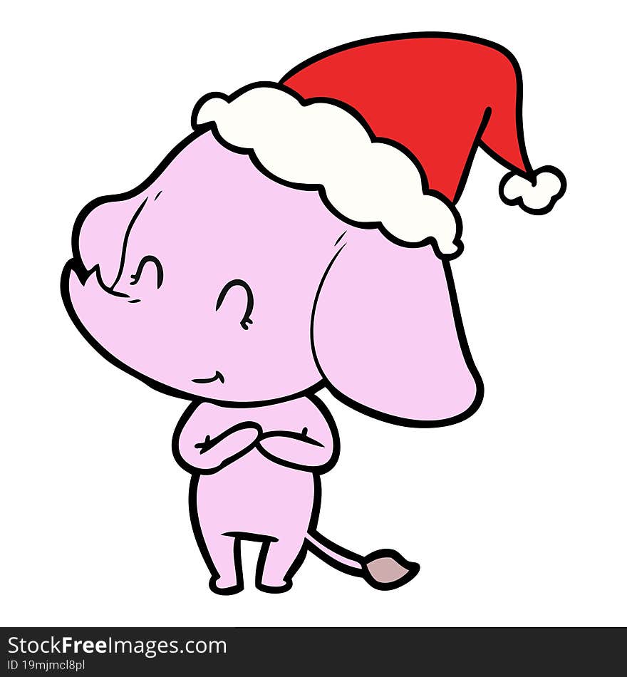 cute line drawing of a elephant wearing santa hat