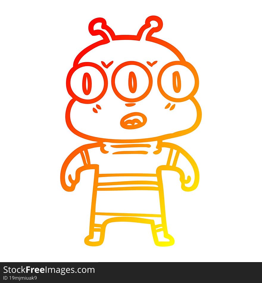 warm gradient line drawing cartoon three eyed alien