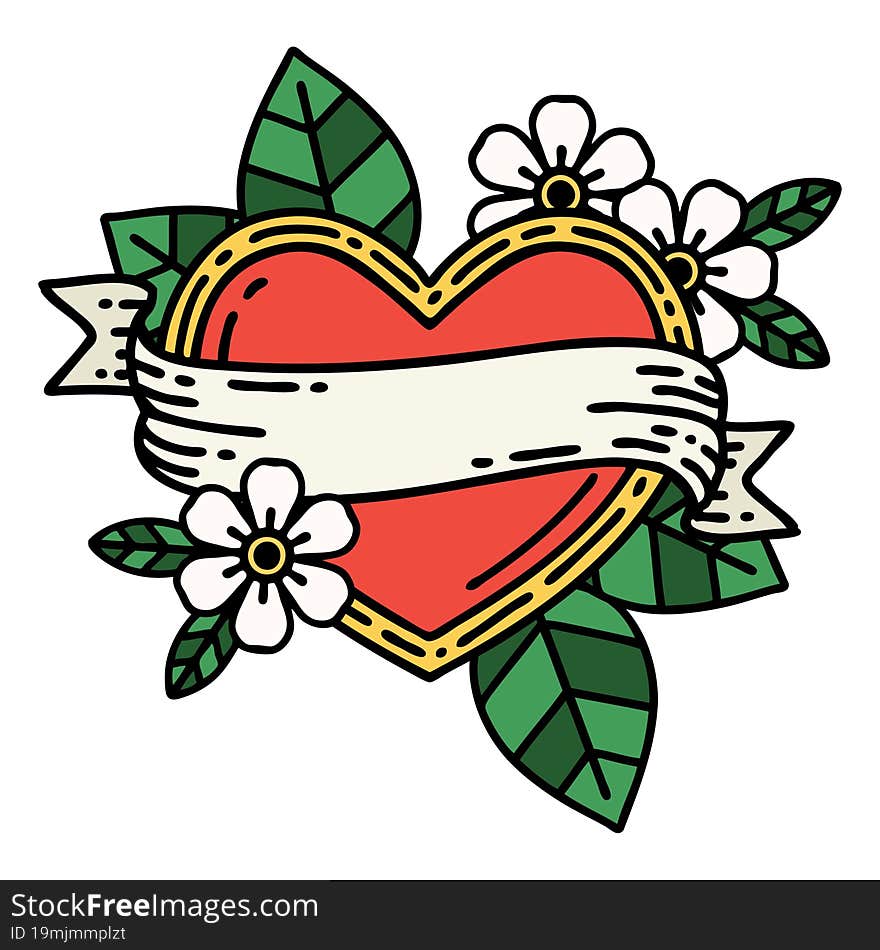 tattoo in traditional style of a heart and banner. tattoo in traditional style of a heart and banner