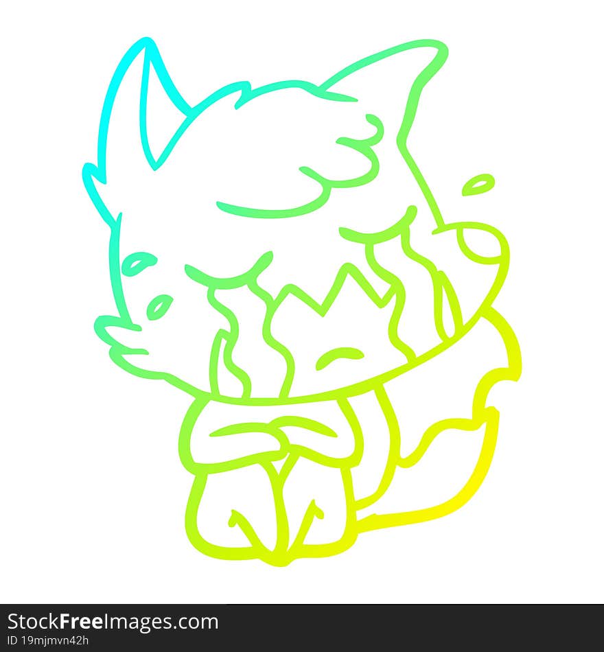 cold gradient line drawing crying fox cartoon