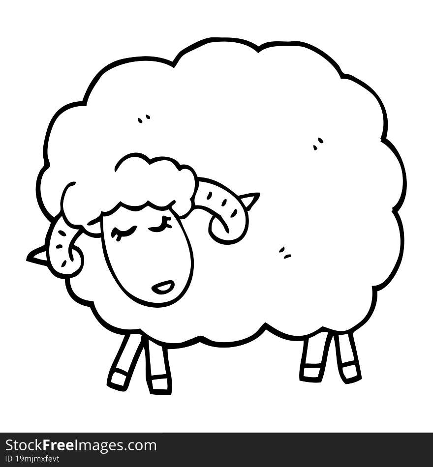 Line Drawing Cartoon Black Sheep