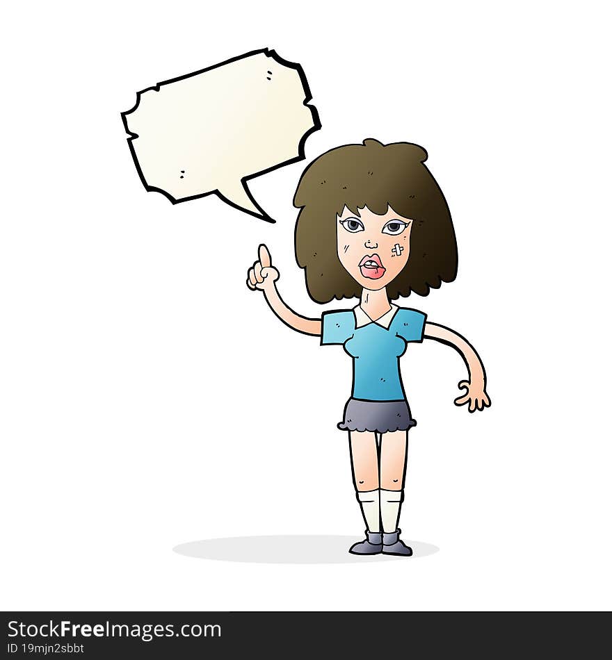 cartoon tough woman with idea with speech bubble