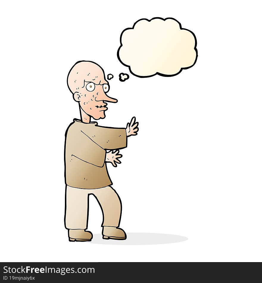 cartoon mean looking man with thought bubble