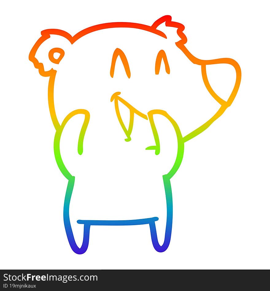 Rainbow Gradient Line Drawing Laughing Bear Cartoon