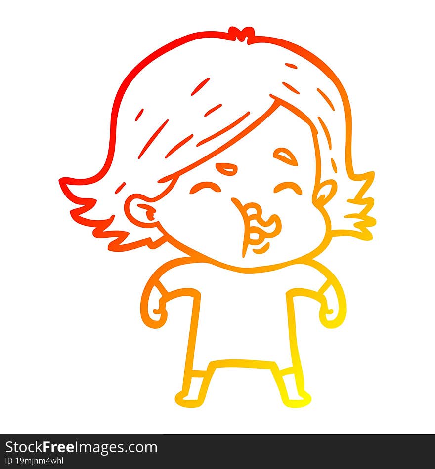 Warm Gradient Line Drawing Cartoon Girl Pulling Face