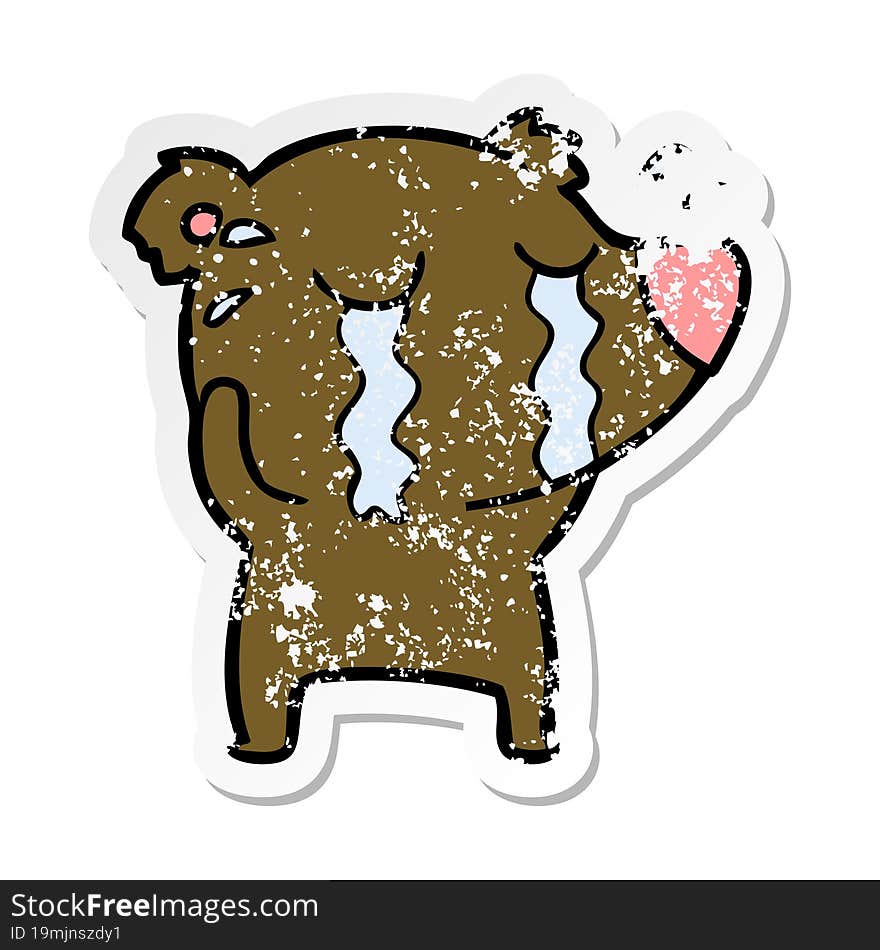 distressed sticker of a cartoon crying bear