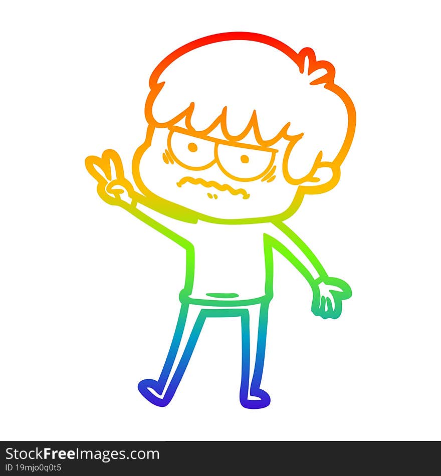 rainbow gradient line drawing annoyed cartoon boy