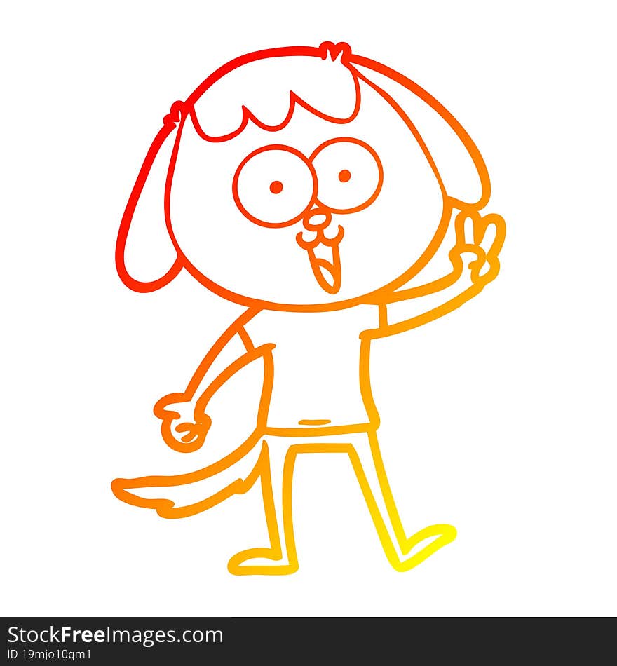 warm gradient line drawing of a cute cartoon dog