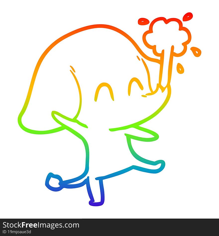 rainbow gradient line drawing cute cartoon elephant spouting water