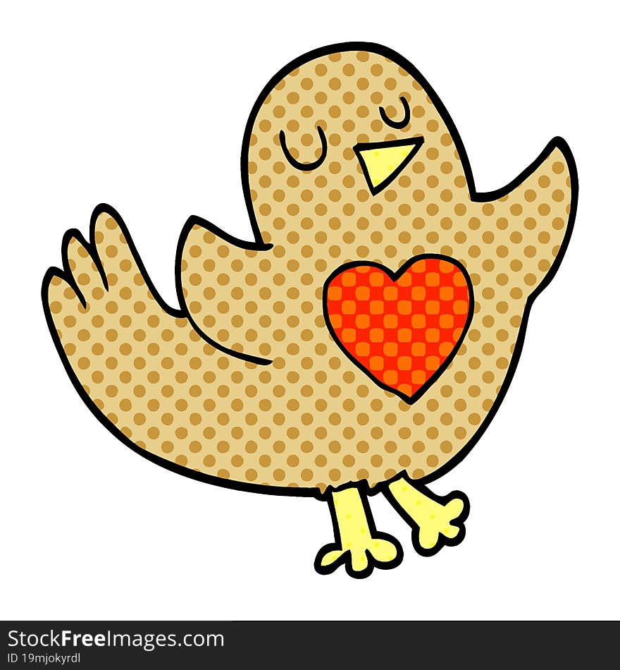 Cartoon Doodle Bird With Love Heart