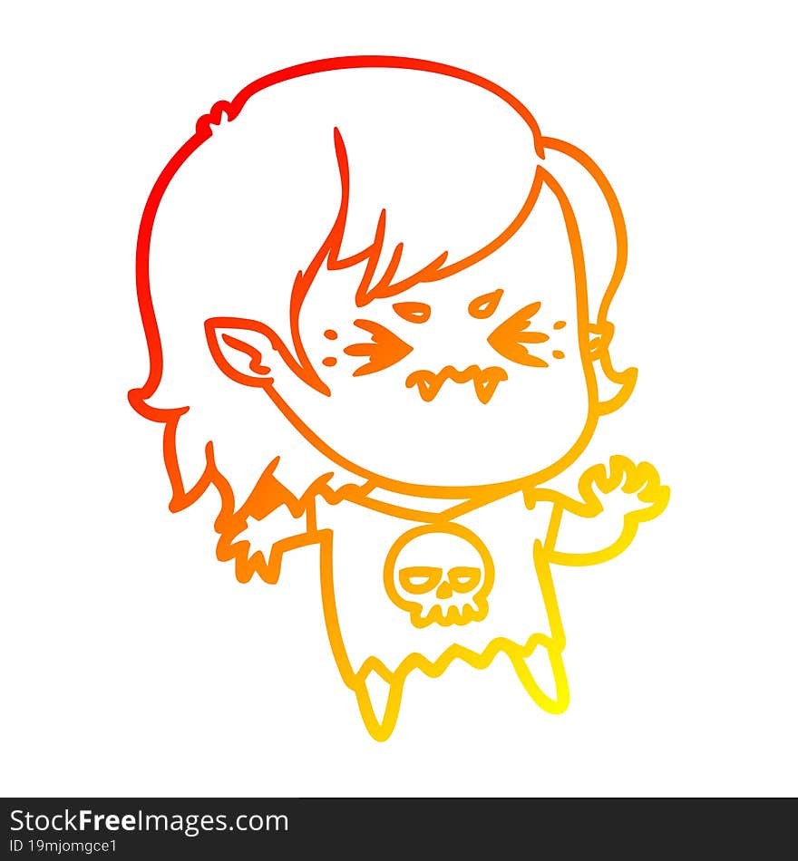 warm gradient line drawing annoyed cartoon vampire girl