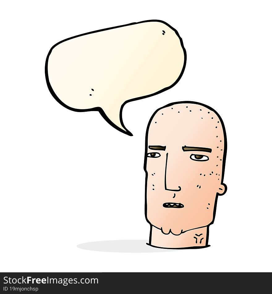 cartoon bald tough guy with speech bubble