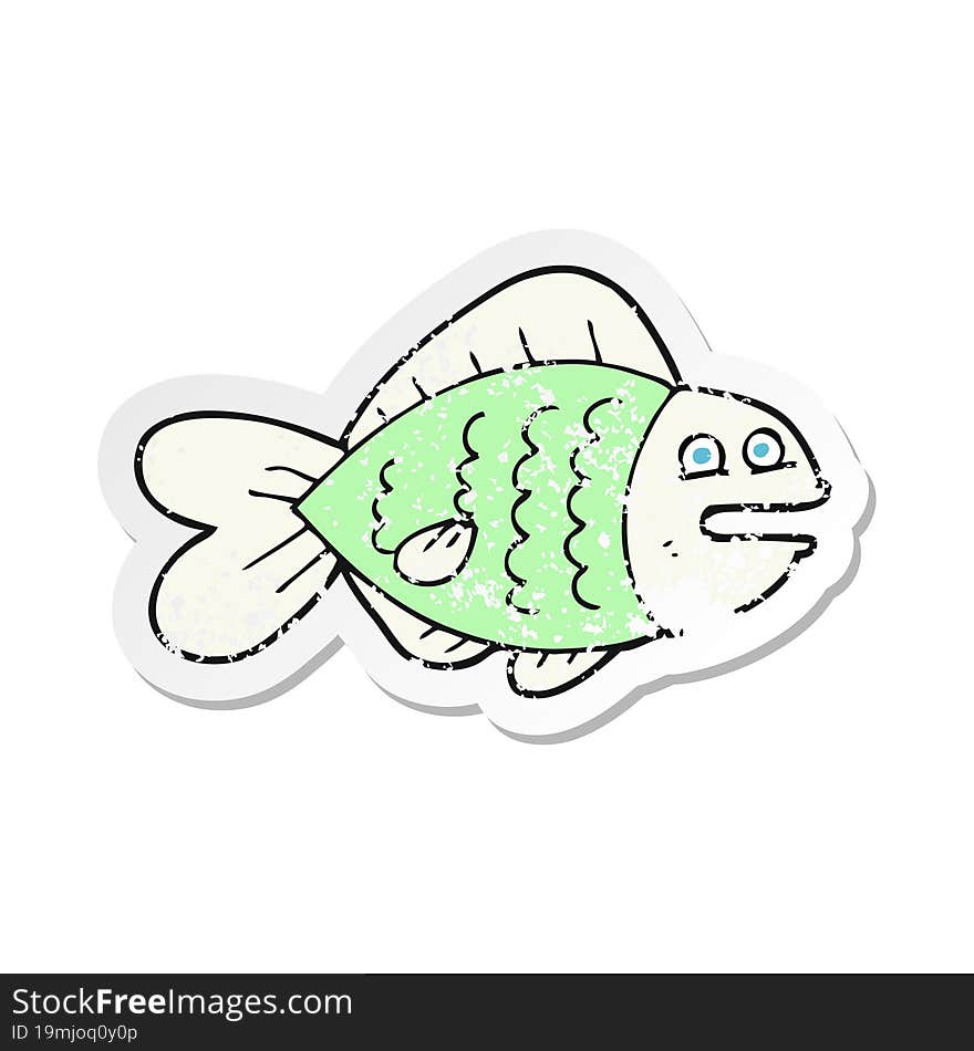 retro distressed sticker of a cartoon funny fish