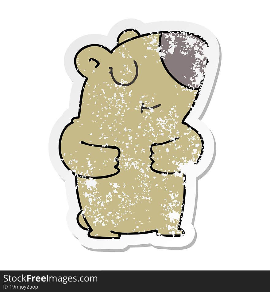 distressed sticker of a quirky hand drawn cartoon bear