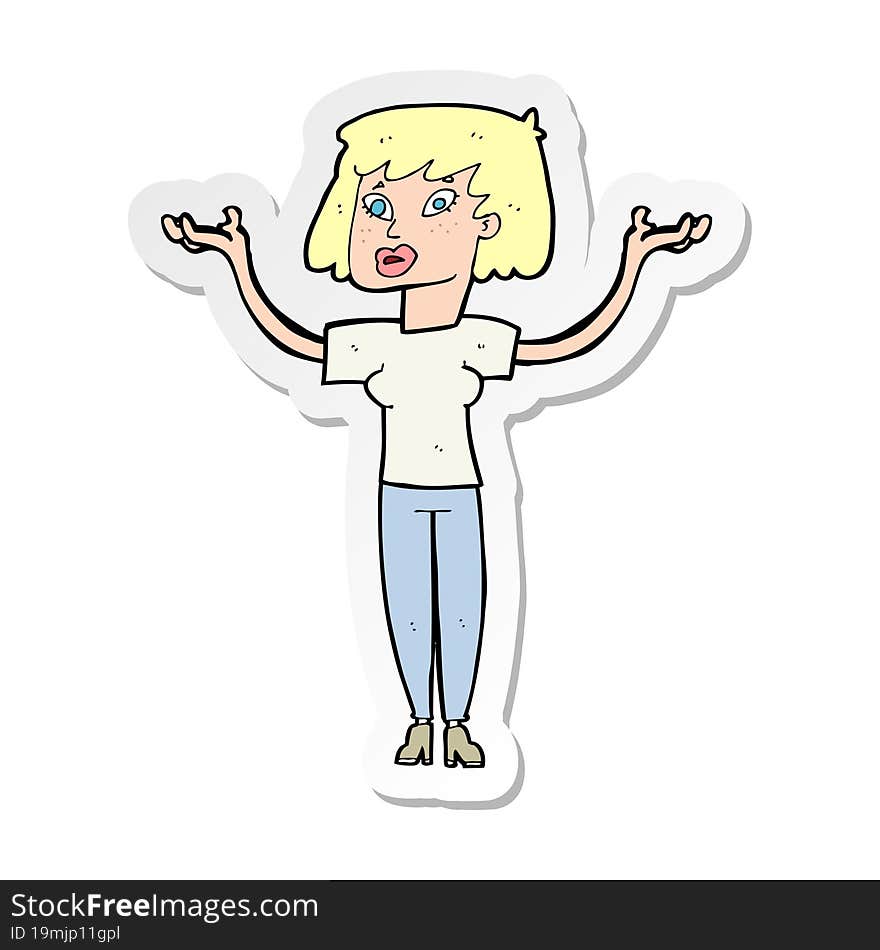 sticker of a cartoon woman holding up hands