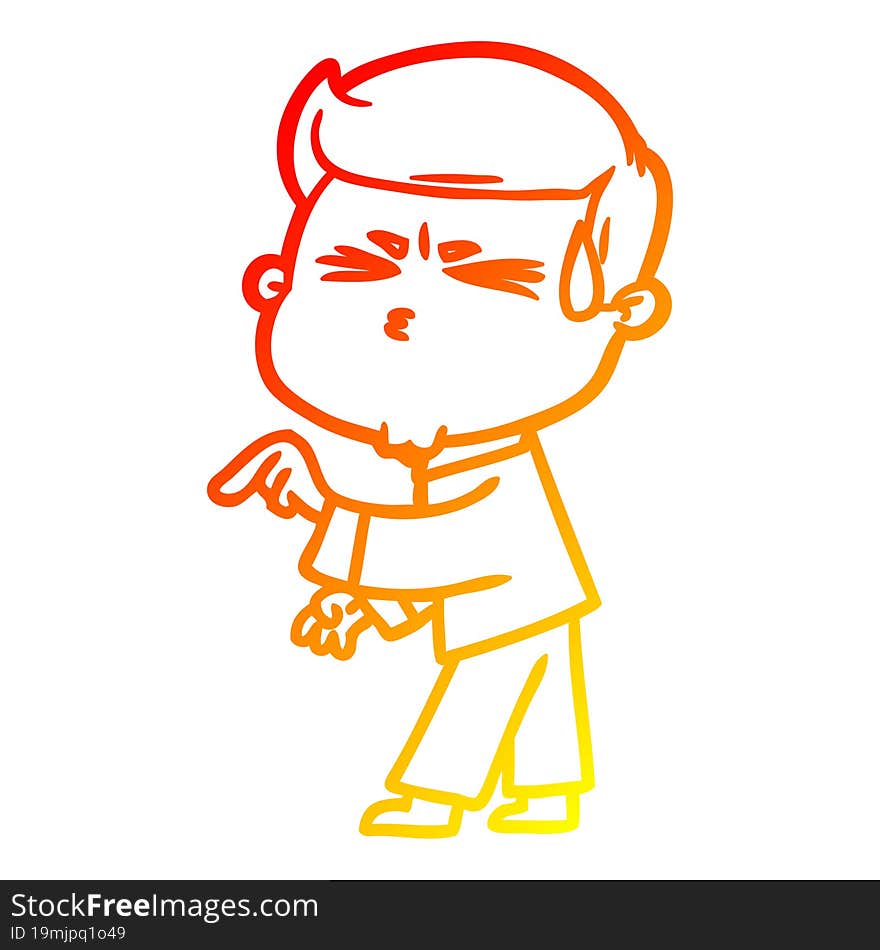 warm gradient line drawing cartoon man sweating