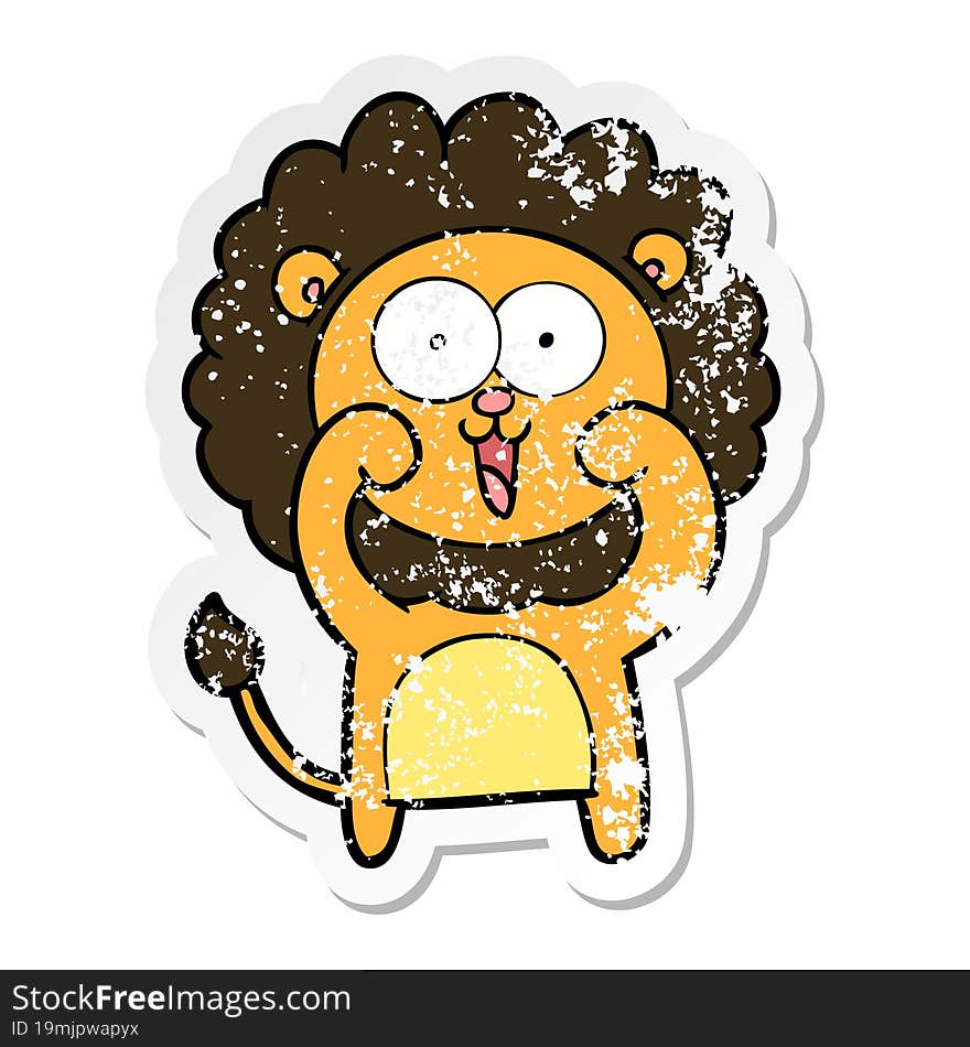 Distressed Sticker Of A Happy Cartoon Lion