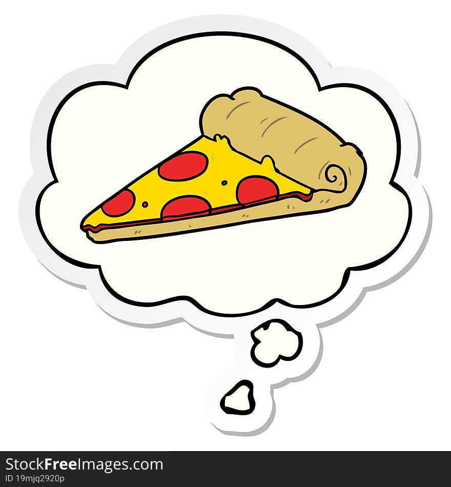 cartoon pizza slice and thought bubble as a printed sticker