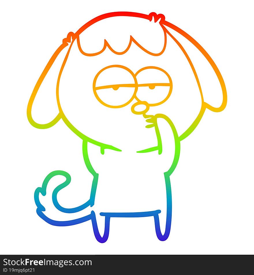 rainbow gradient line drawing of a cartoon tired dog