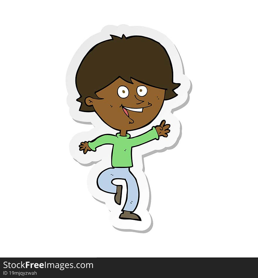 sticker of a cartoon happy waving boy