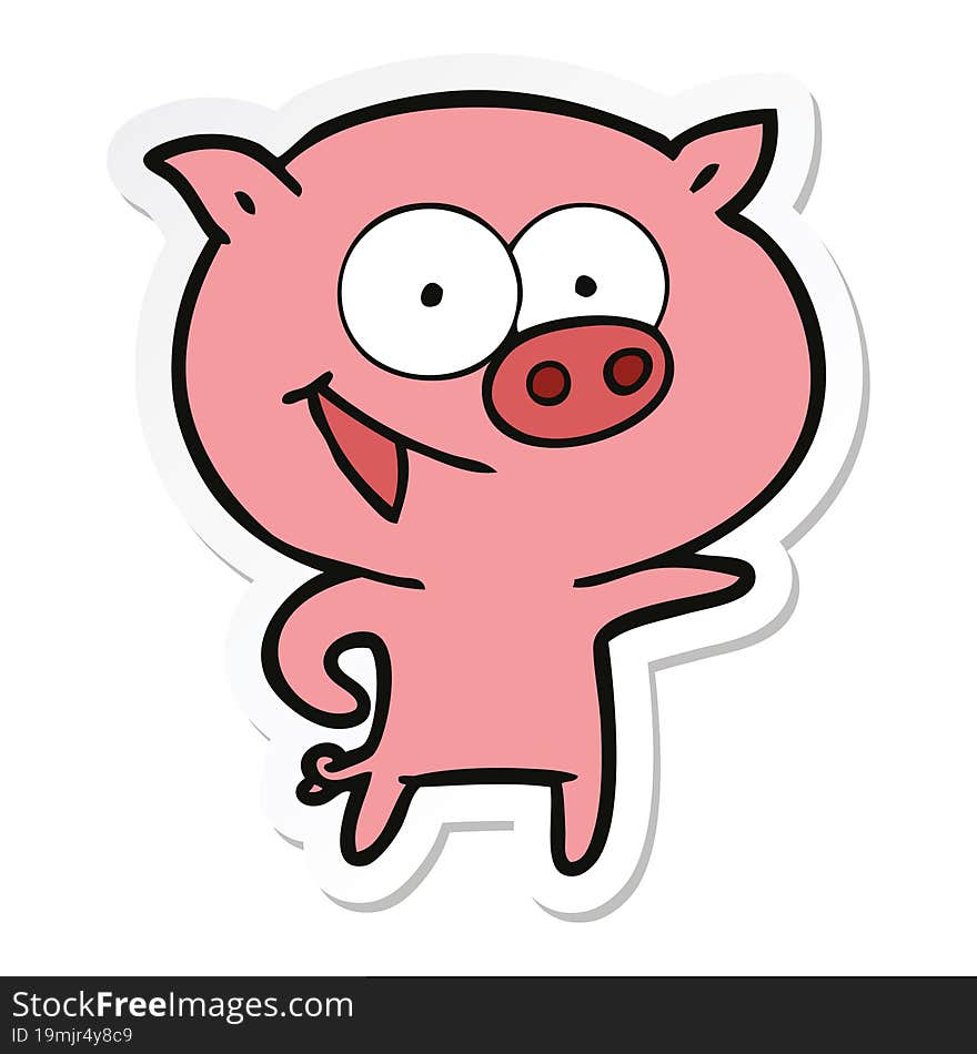 sticker of a cheerful pig cartoon