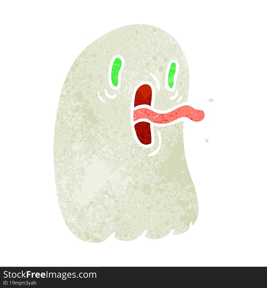 freehand drawn retro cartoon of kawaii scary ghost