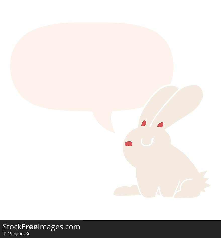 cartoon rabbit with speech bubble in retro style