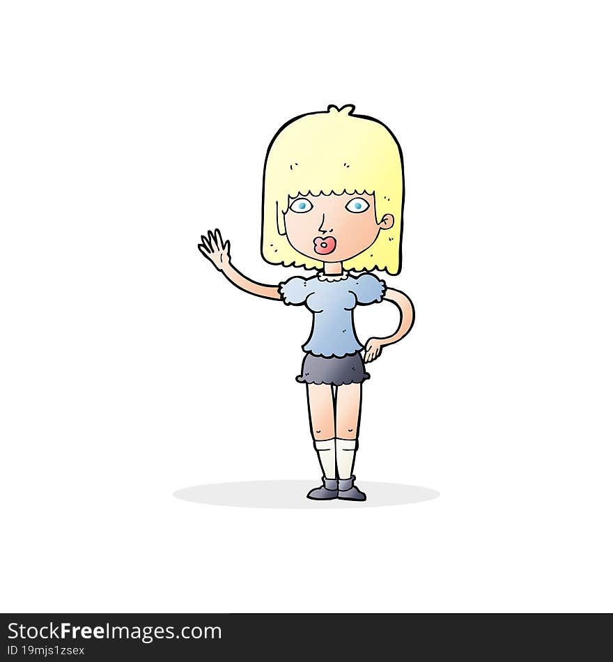 cartoon woman waving