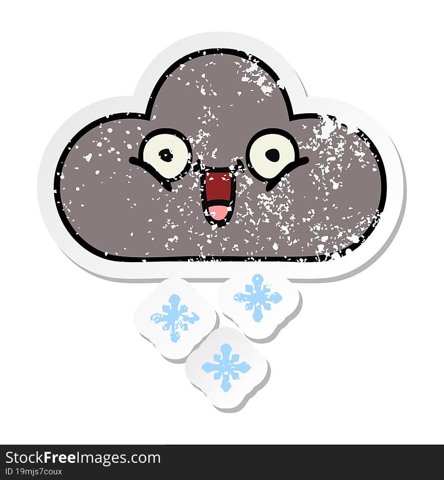 distressed sticker of a cute cartoon storm snow cloud