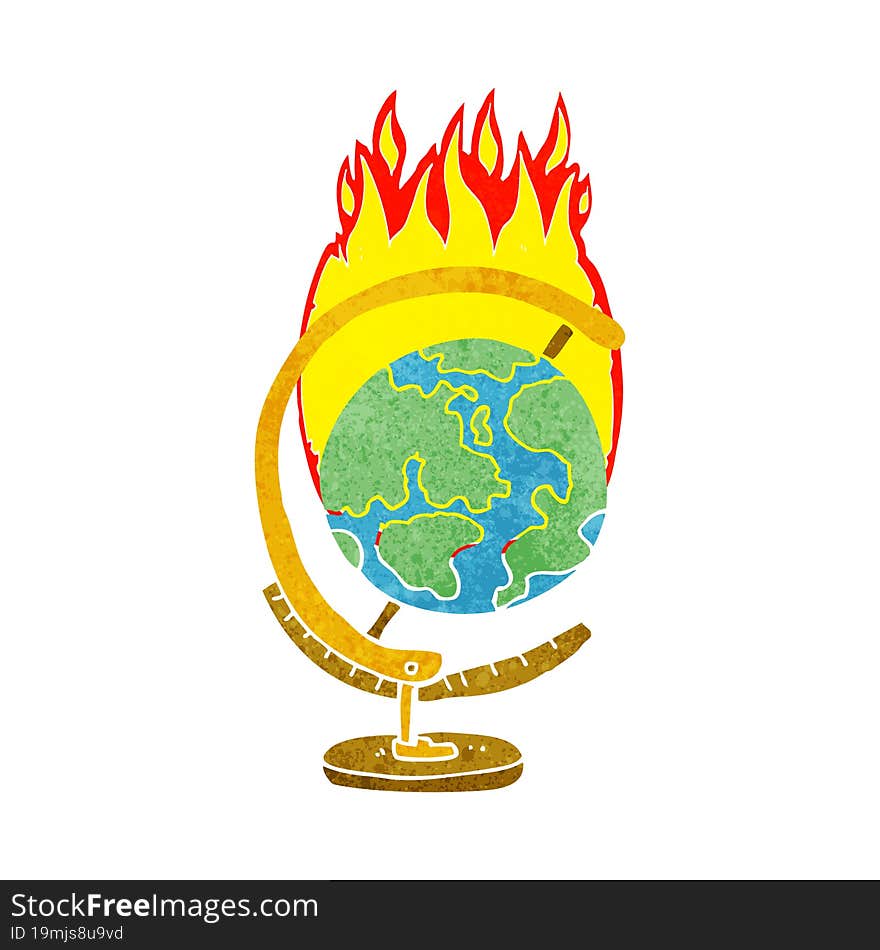 cartoon burning globe