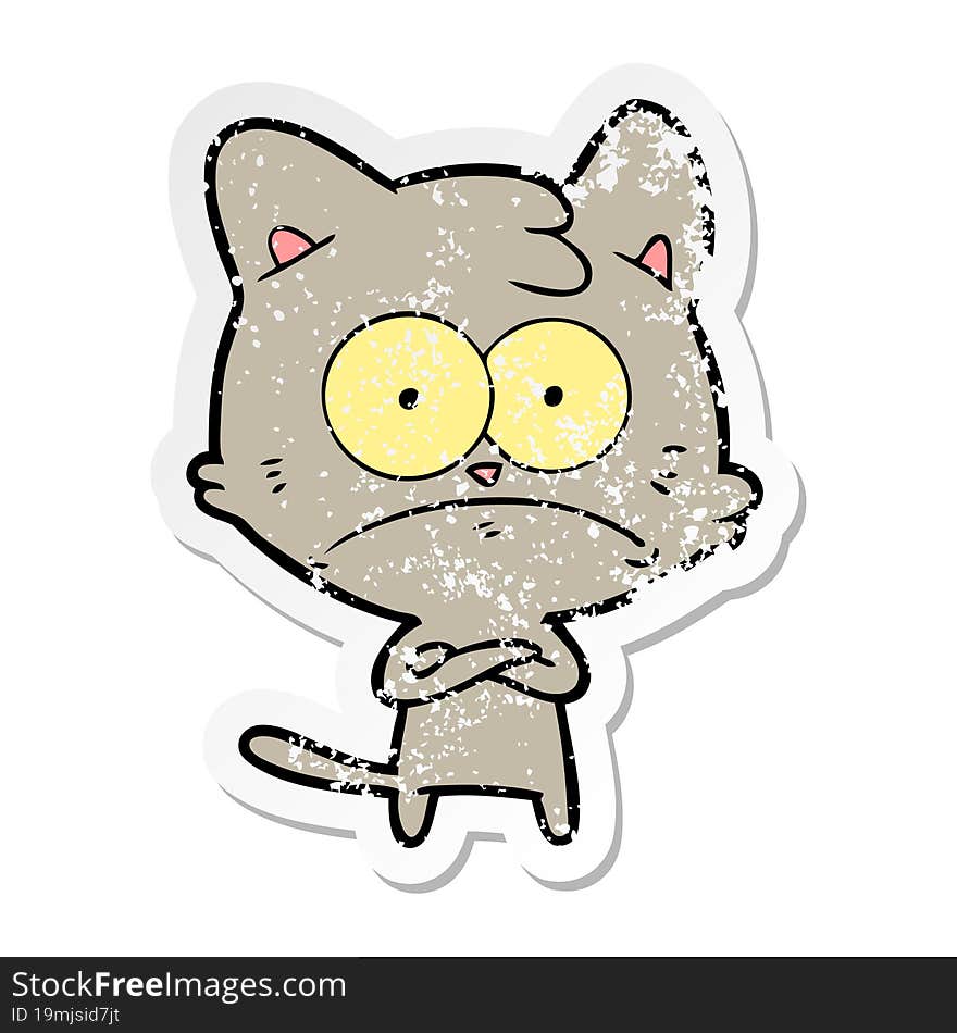 Distressed Sticker Of A Cartoon Nervous Cat