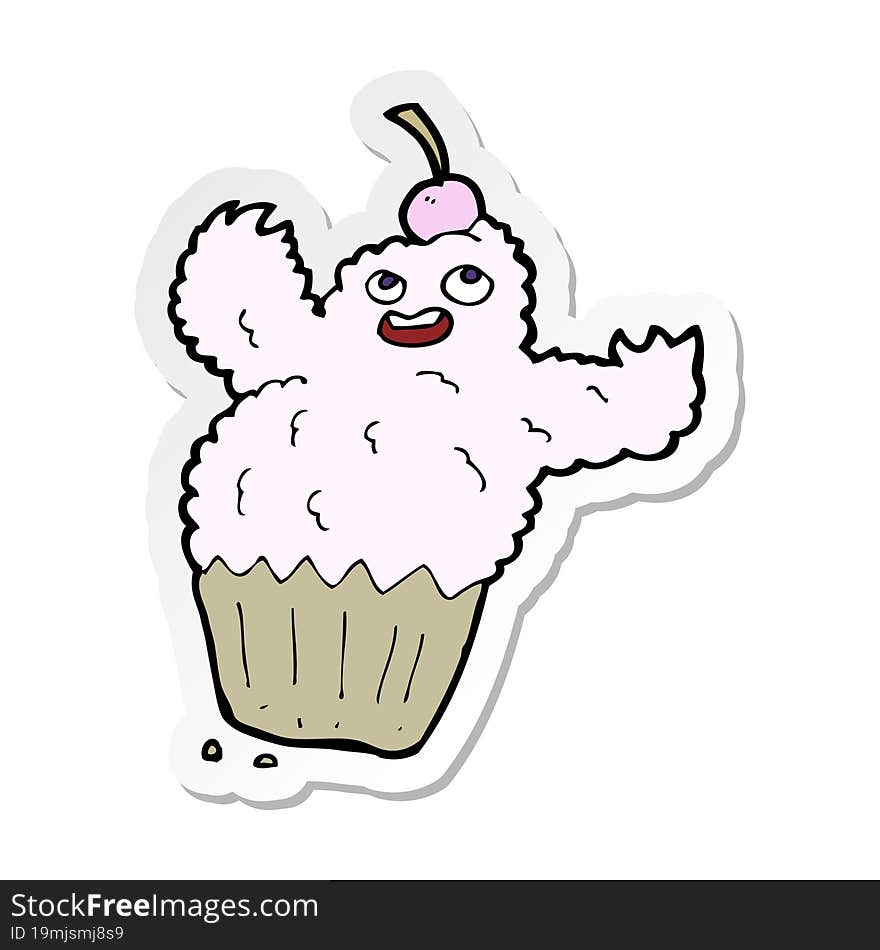 sticker of a cartoon cupcake monster